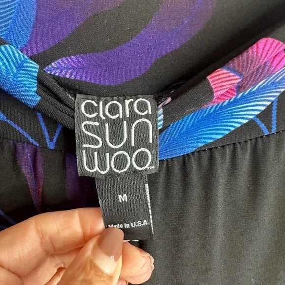 Clara Sun Woo Womens Wide Leg Crop Palazzo Pants Tropical Floral Pull On Size M - Picture 4 of 10